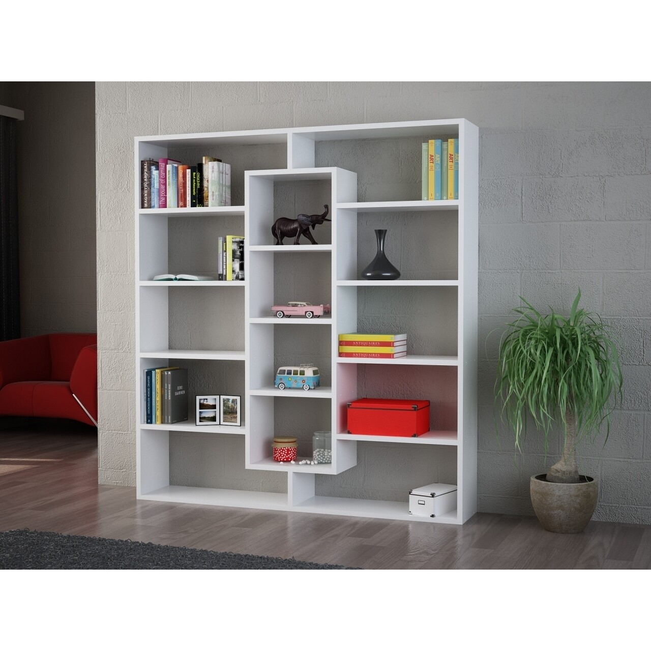Biblioteca Wooden Art, Ample White, 125x135.7x22 cm - imagine 4